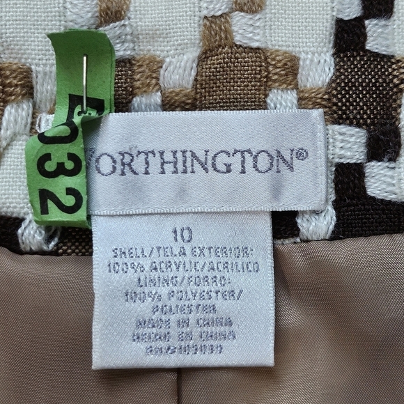 Worthington Vintage Cream Browns Houndstooth Tailored Mini Trench Coat Size 10 - Picture 7 of 9